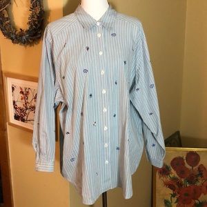 KORET StephanieIISize 2X  Striped Embroidered ButtonDown NoWrinkle Preppy Career